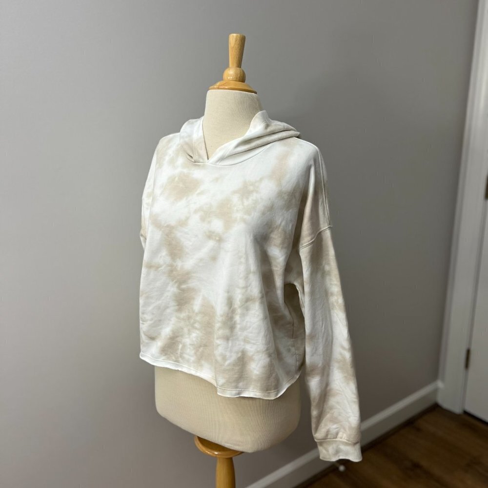 Lulu's Choose Happy Tan/White Tie Dye Cropped Hoodie Sz L
